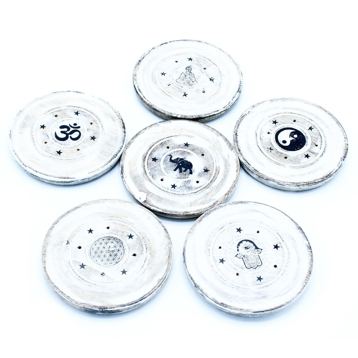 White Washed Incense Holder - Cone and Incense Disc